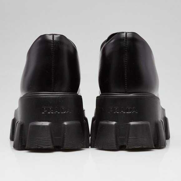 Prada Black Leather Monolith Chunky Sandals Size 7/37.5 - Picture 4 of 5
